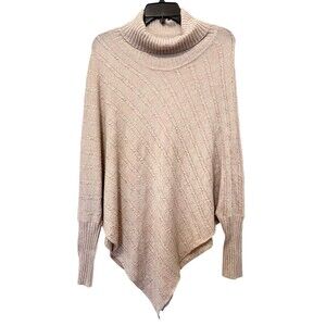 ADVENTURA Neutral Cream Wool Cashmere Silk Blend Poncho Cape Sweater One Size